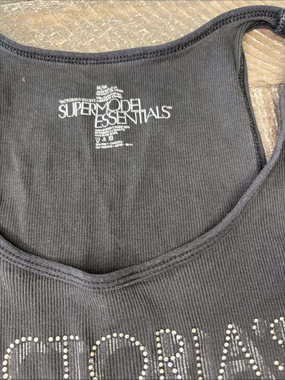 Victoria's Secret Black Rhinestone Logo Ribbed Tank - Picture 2 of 5